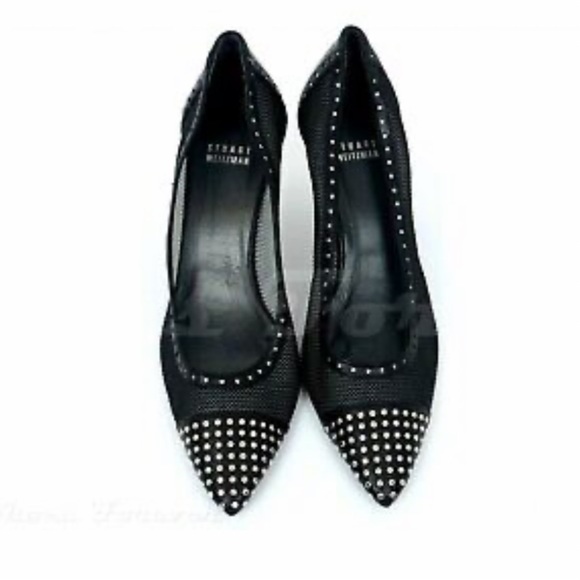 Stuart Weitzman Womens Black Leather Studded Pointy Toe Heels Size 7. M - Picture 2 of 12